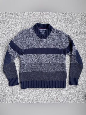 Tommy Hilfiger Cotton Wool Blue Color Block Elbow Patch Sweater